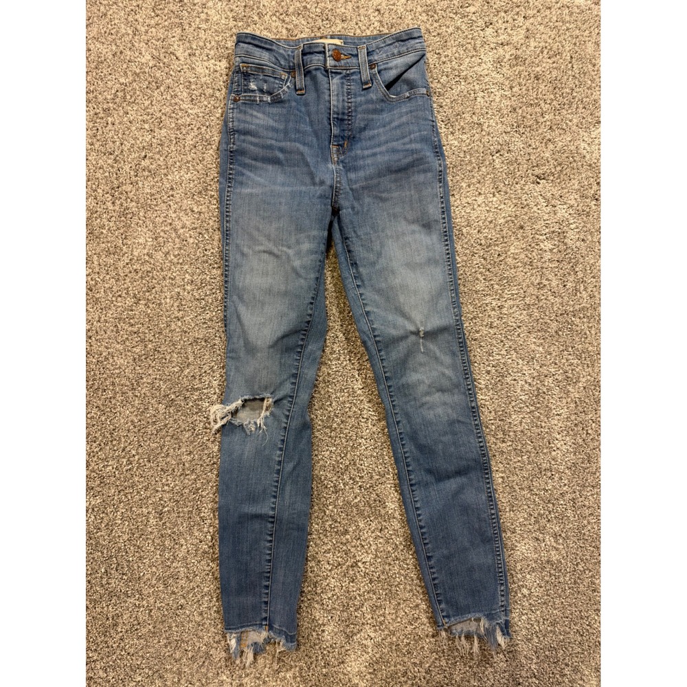 Madwell Jeans Women 24 Blue Curvy High-Rise Skinny Distressed Raw Hem Denim